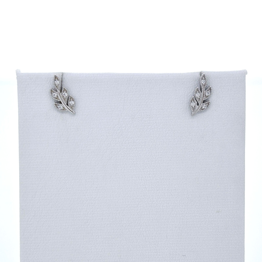Vintage Sterling Silver 925 Cubic Zirconia Leaf Stud Earrings